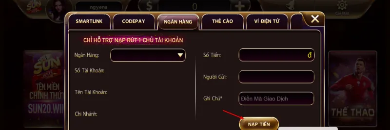 Nhấn nút tiền nằm dưới mục thông tin